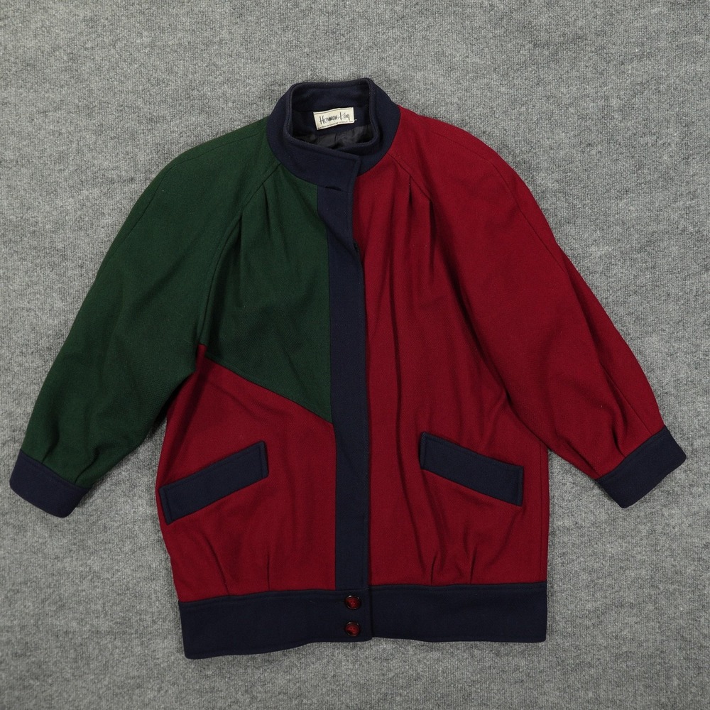 Vintage Herman Kay Jacket Women 8 Multicolor Wool Blend Colorblock Button Lined